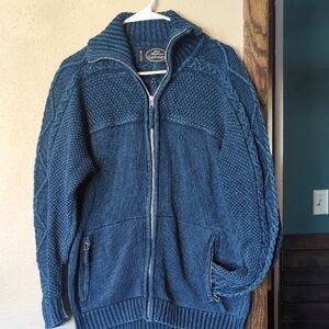 Vintage Blue Magganer Nor' Easterly Character Harley Of Scotland Zip-Up Sweater
